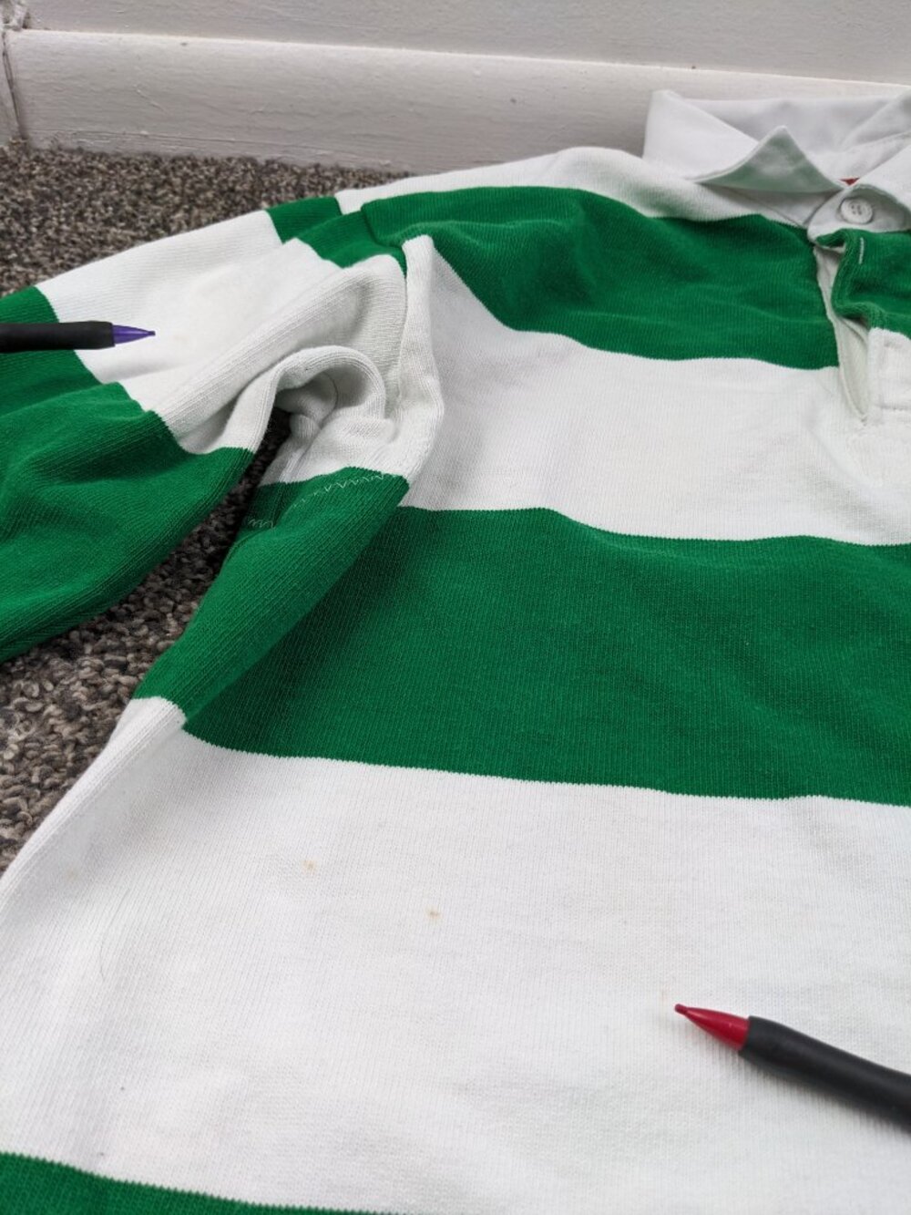 Barbarian Rugby Wear Bushmills Whiskey L/S Embroidered Green Striped Mens Small - Picture 8 of 13
